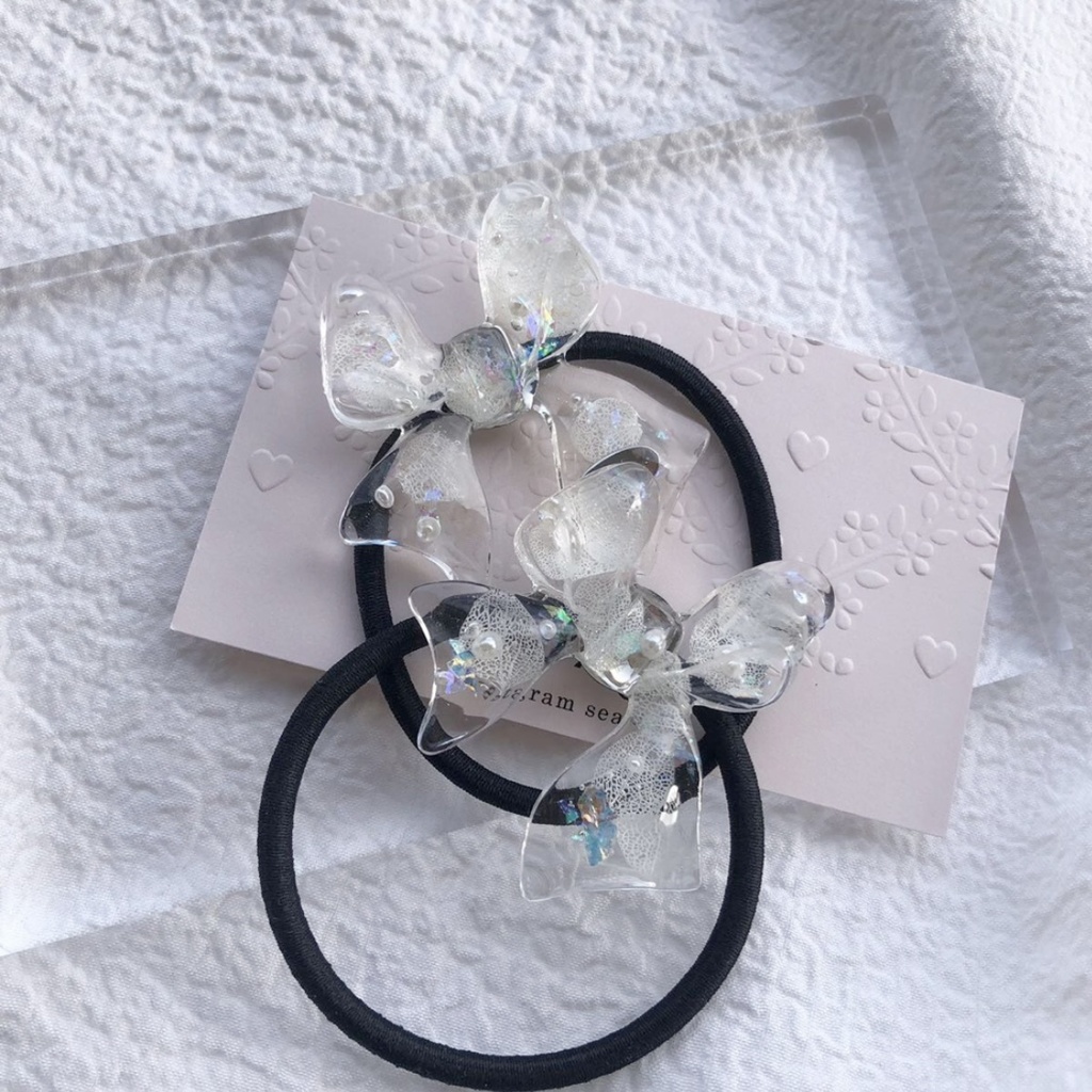 no.61 限定セット 紫陽花とパールのリボンヘアゴム アジサイ パール ribbon レジンヘアゴム ハンドメイド