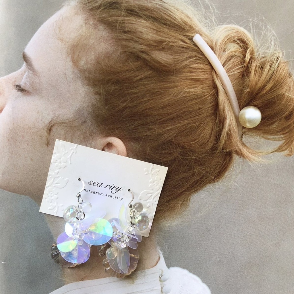 no.63 人魚姫のしゃぼん玉ピアス マーメイド シェル クリア オーロラ ジュルネ レジンピアス イヤリング ハンドメイド