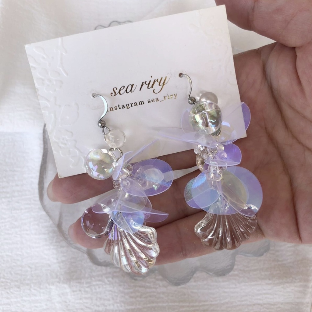 no.63 人魚姫のしゃぼん玉ピアス マーメイド シェル クリア オーロラ ジュルネ レジンピアス イヤリング ハンドメイド
