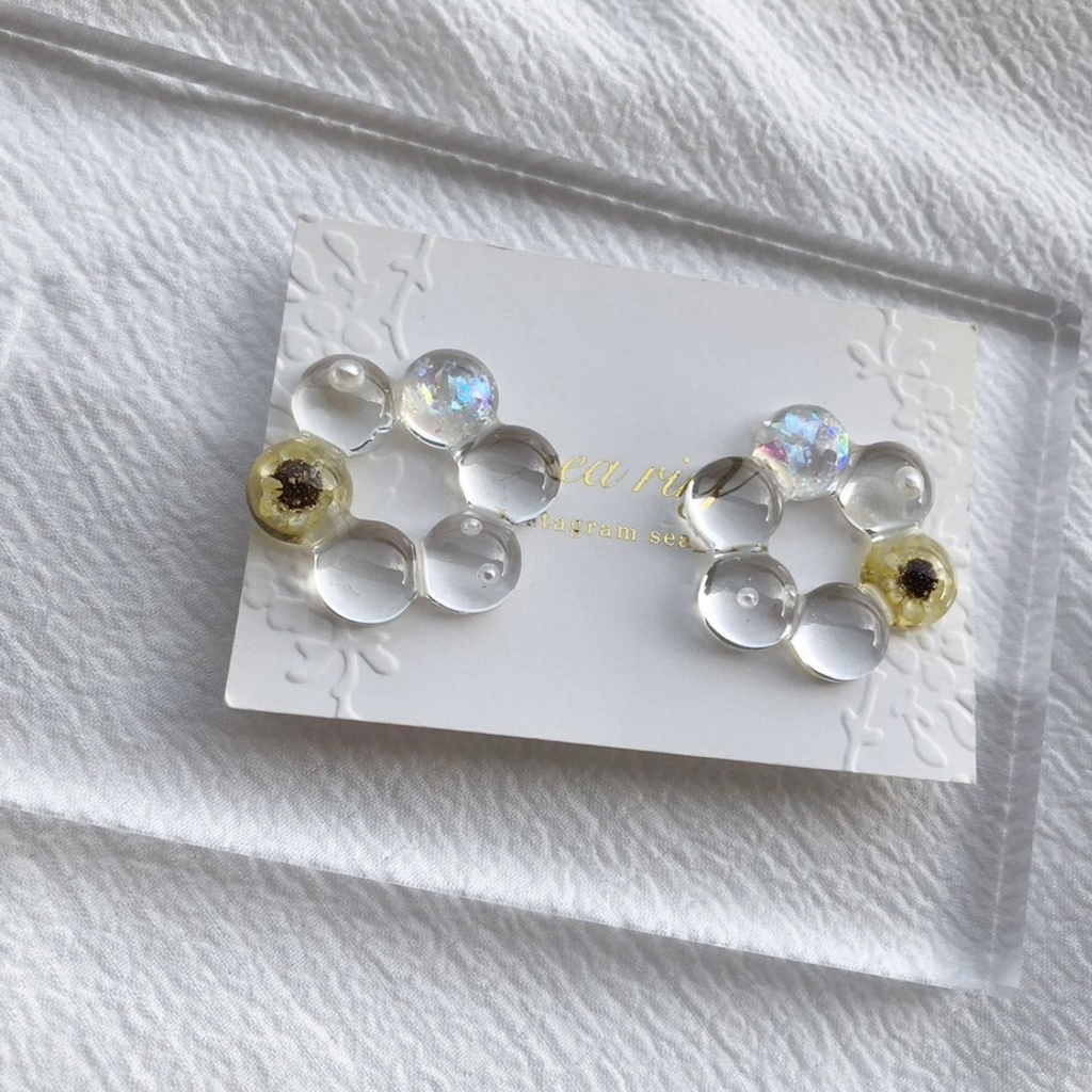 no.64 限定 sale 向日葵リングのクリアピアス ひまわり スターフラワー パール クリア ドーナツ レジンピアス イヤリング