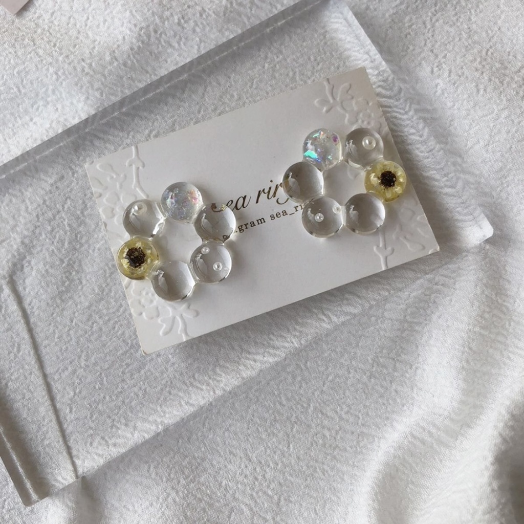 no.64 限定 sale 向日葵リングのクリアピアス ひまわり スターフラワー パール クリア ドーナツ レジンピアス イヤリング