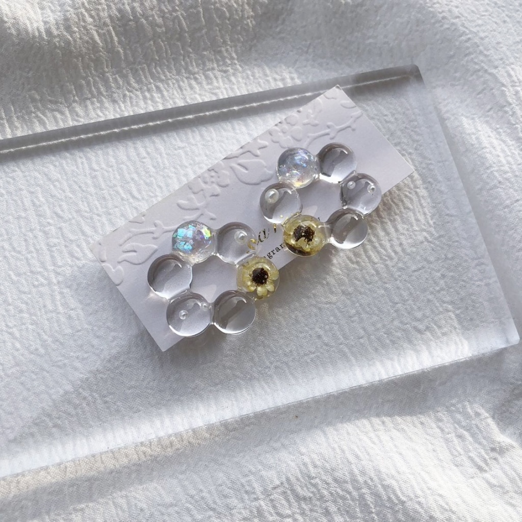 no.64 限定 sale 向日葵リングのクリアピアス ひまわり スターフラワー パール クリア ドーナツ レジンピアス イヤリング