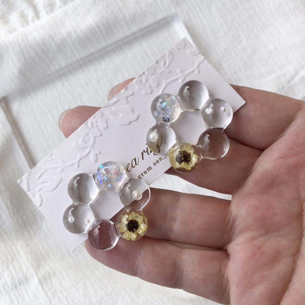 no.64 限定 sale 向日葵リングのクリアピアス ひまわり スターフラワー パール クリア ドーナツ レジンピアス イヤリング