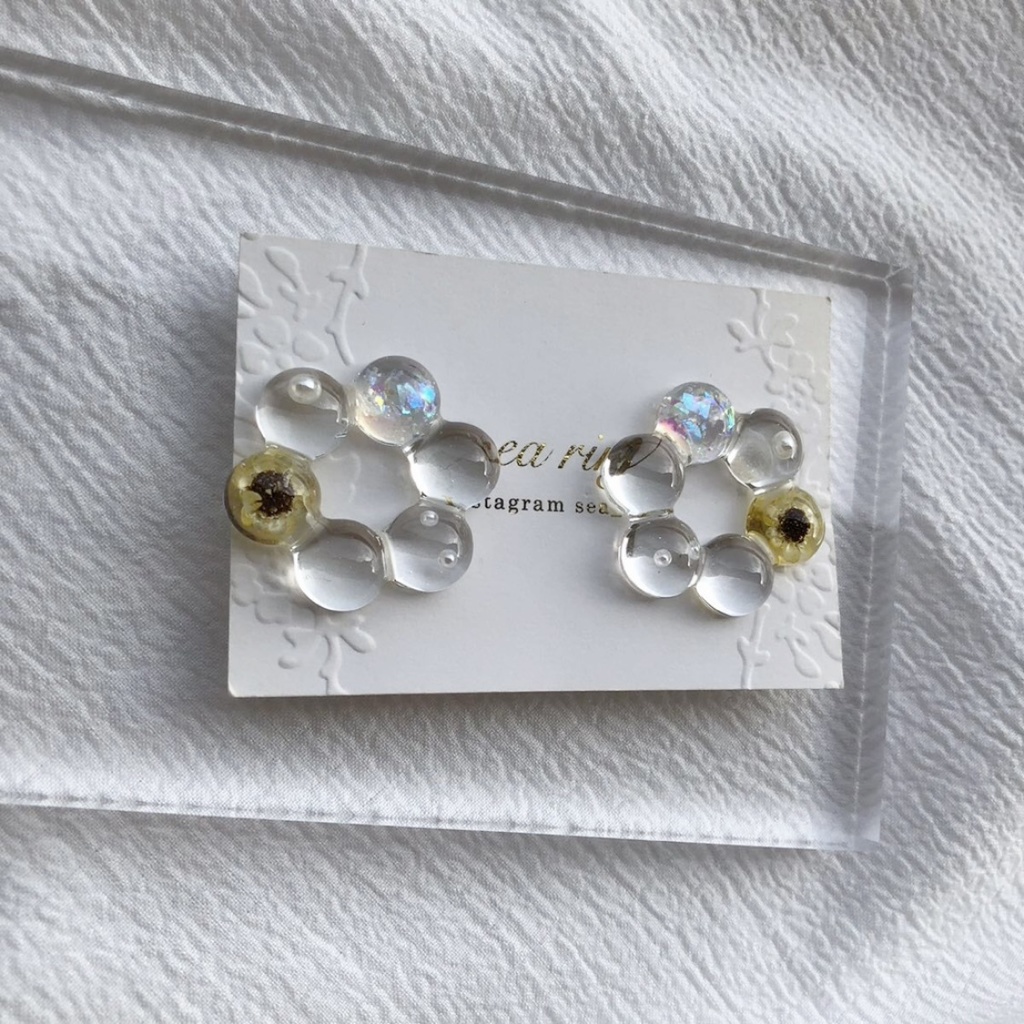 no.64 限定 sale 向日葵リングのクリアピアス ひまわり スターフラワー パール クリア ドーナツ レジンピアス イヤリング