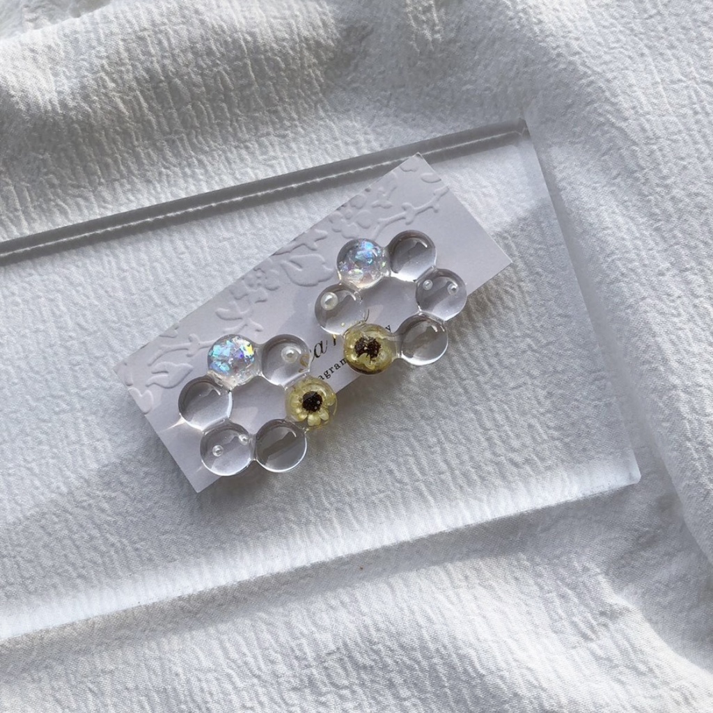 no.64 限定 sale 向日葵リングのクリアピアス ひまわり スターフラワー パール クリア ドーナツ レジンピアス イヤリング