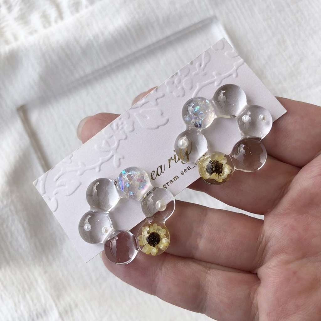 no.64 限定 sale 向日葵リングのクリアピアス ひまわり スターフラワー パール クリア ドーナツ レジンピアス イヤリング