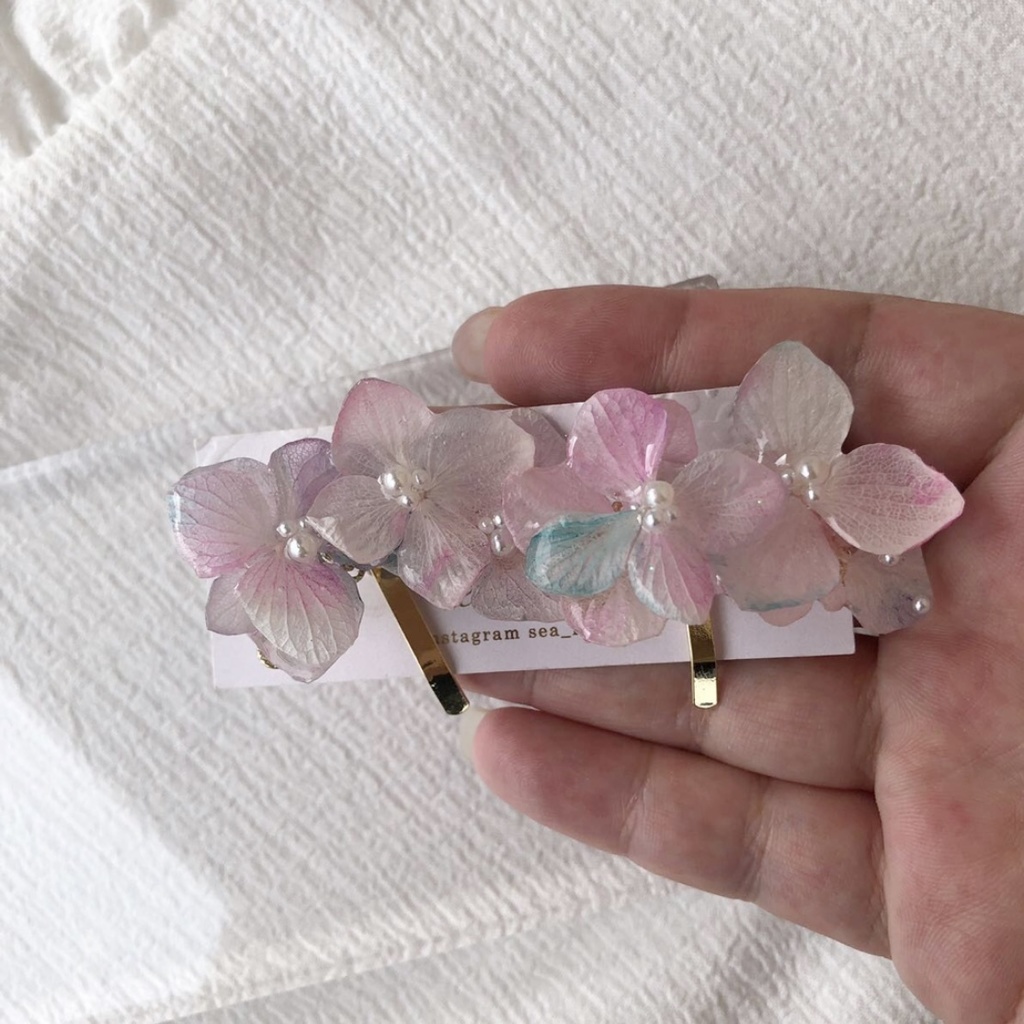 no.66 再販 sale マーメイドカラーの紫陽花ポニーフック アジサイ パール ヘアアクセサリー 髪飾り 浴衣 ハンドメイド