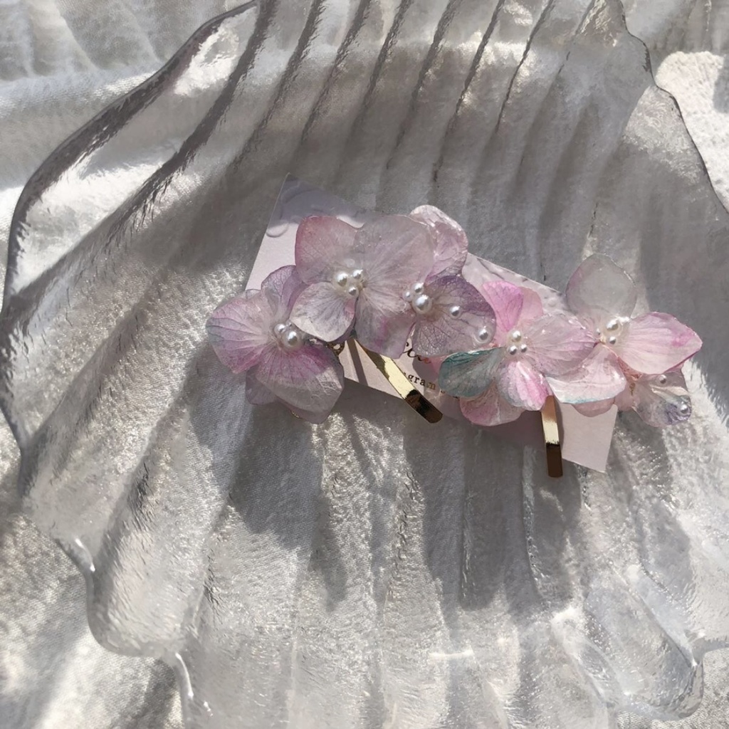 no.66 再販 sale マーメイドカラーの紫陽花ポニーフック アジサイ パール ヘアアクセサリー 髪飾り 浴衣 ハンドメイド
