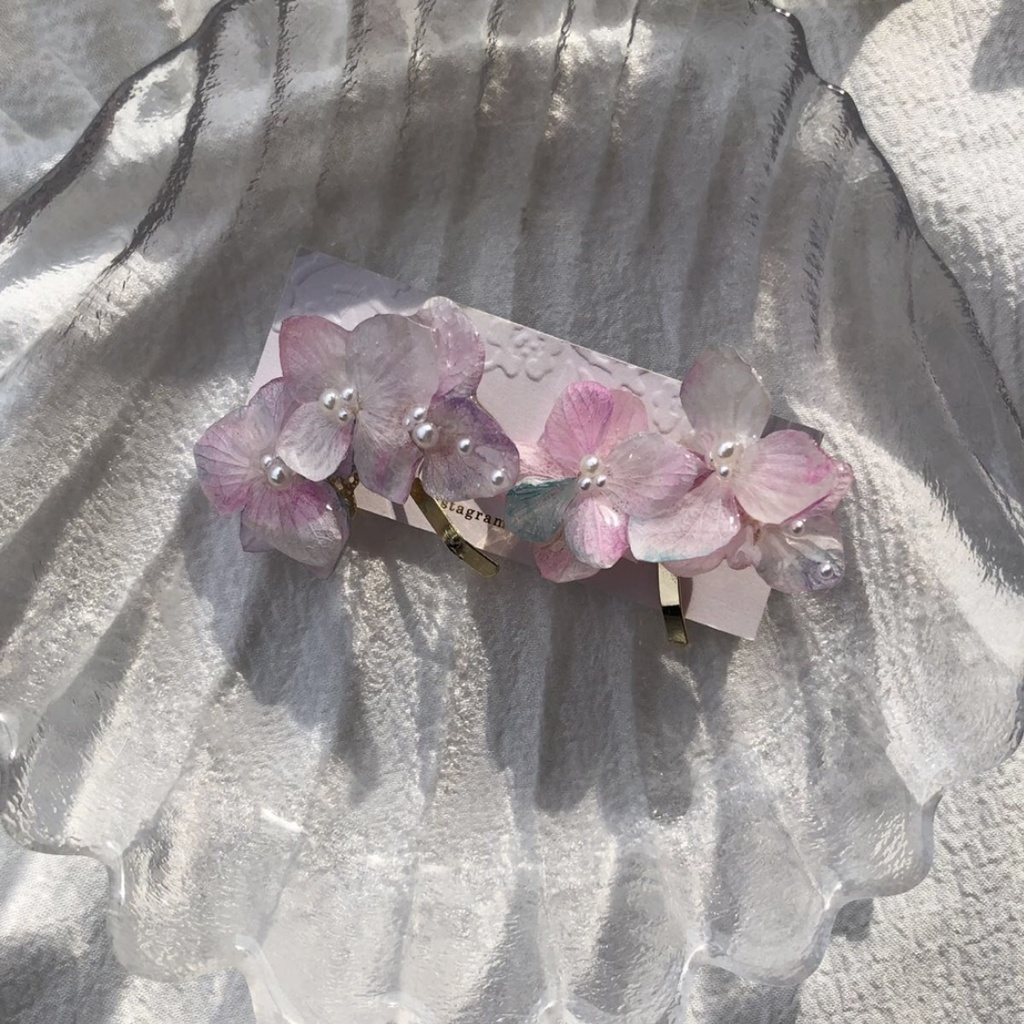 no.66 再販 sale マーメイドカラーの紫陽花ポニーフック アジサイ パール ヘアアクセサリー 髪飾り 浴衣 ハンドメイド