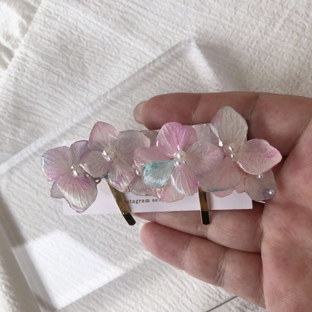 no.66 再販 sale マーメイドカラーの紫陽花ポニーフック アジサイ パール ヘアアクセサリー 髪飾り 浴衣 ハンドメイド