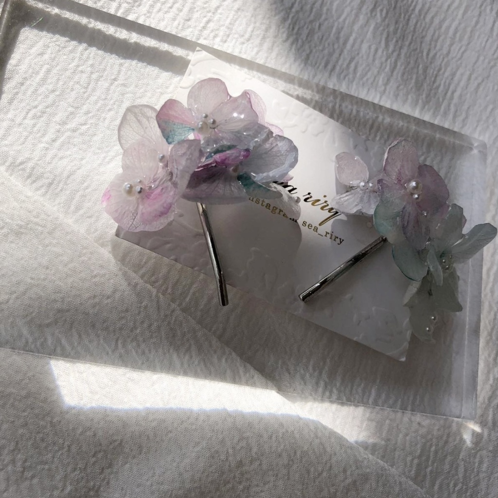 no.67 sale マーメイドカラーの紫陽花ポニーフック Mermaid あじさい パール ヘアアクセサリー ポニーフック ハンドメイド