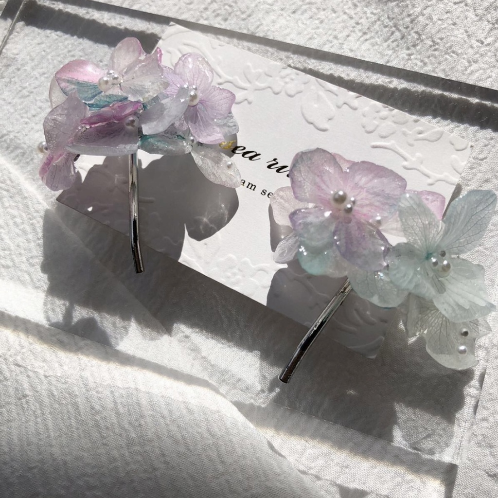 no.67 sale マーメイドカラーの紫陽花ポニーフック Mermaid あじさい パール ヘアアクセサリー ポニーフック ハンドメイド