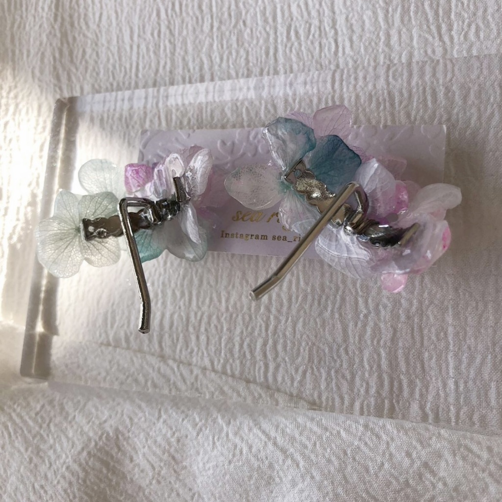 no.67 sale マーメイドカラーの紫陽花ポニーフック Mermaid あじさい パール ヘアアクセサリー ポニーフック ハンドメイド