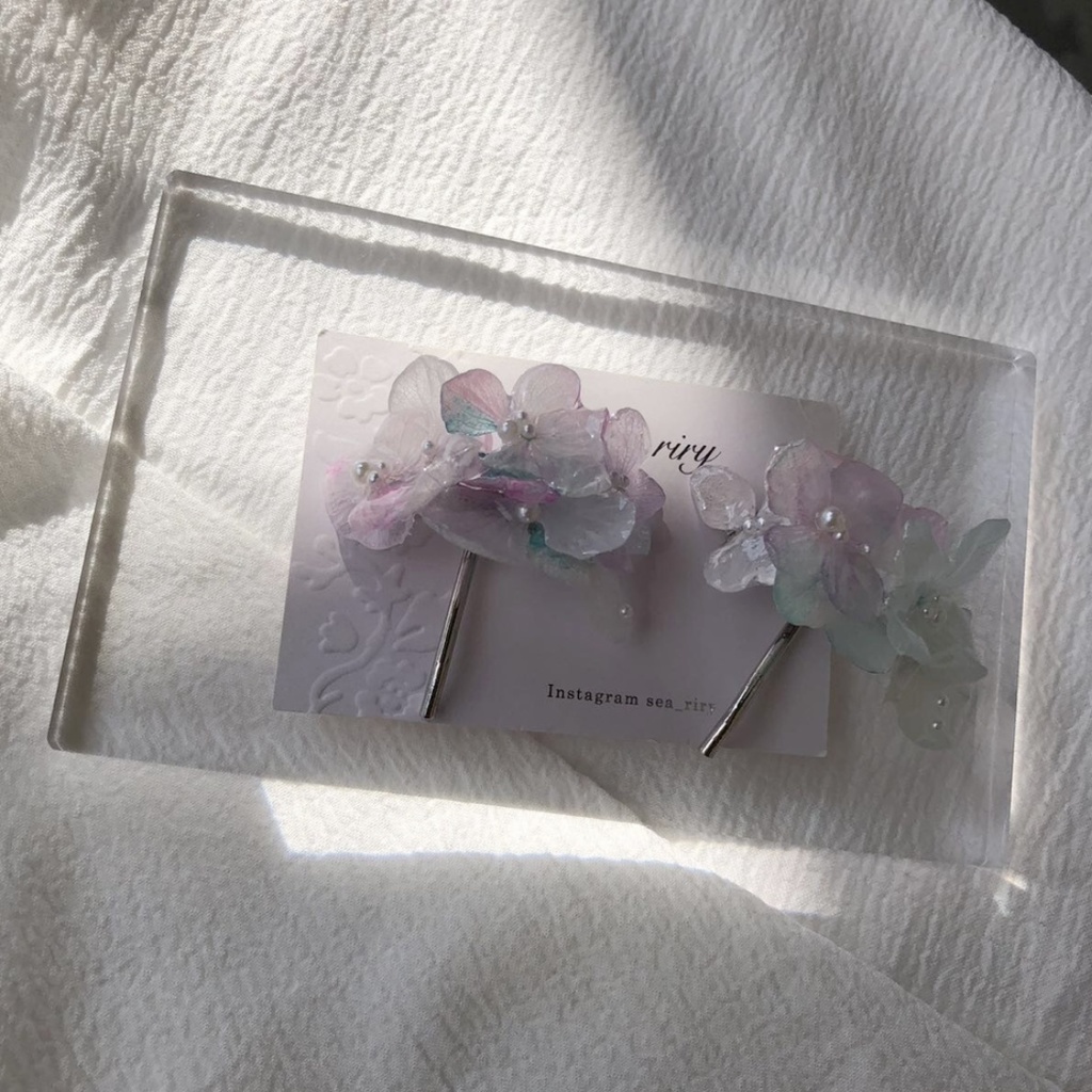 no.67 sale マーメイドカラーの紫陽花ポニーフック Mermaid あじさい パール ヘアアクセサリー ポニーフック ハンドメイド