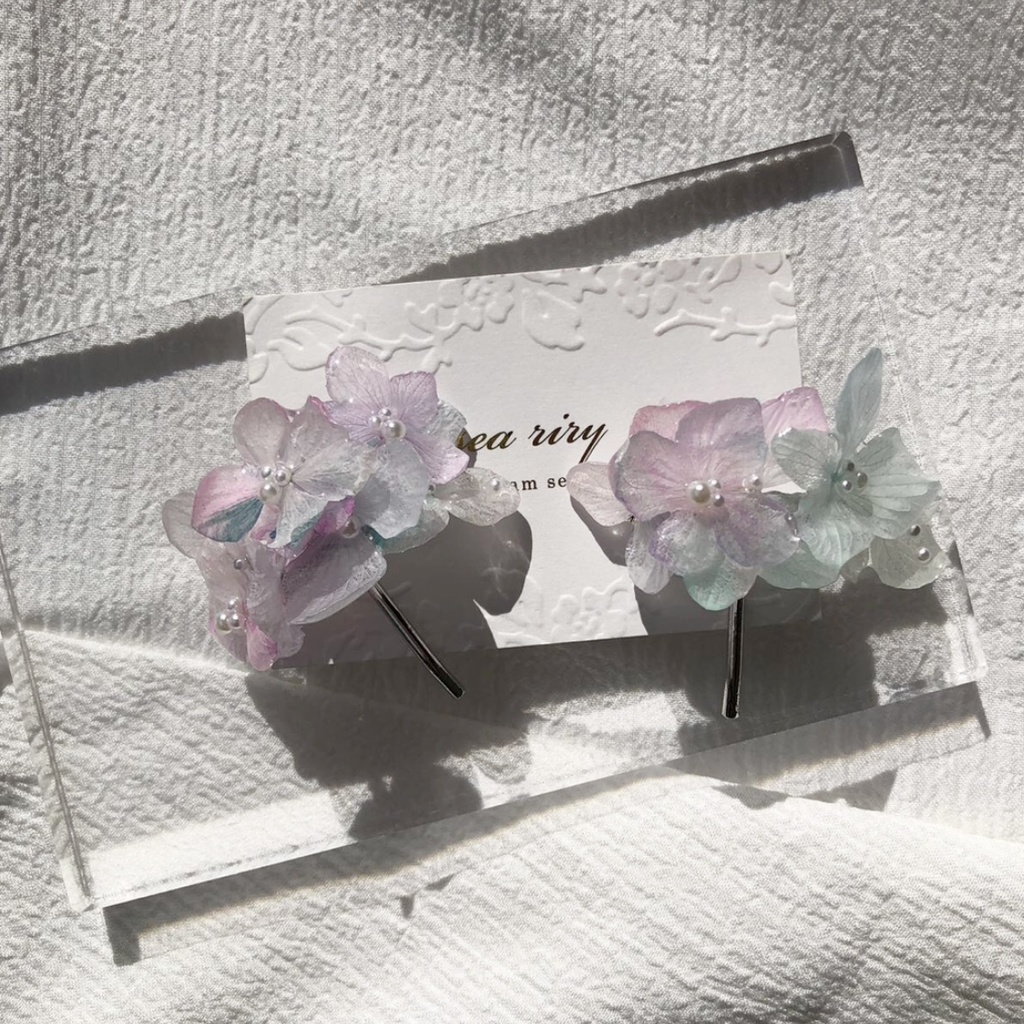 no.67 sale マーメイドカラーの紫陽花ポニーフック Mermaid あじさい パール ヘアアクセサリー ポニーフック ハンドメイド