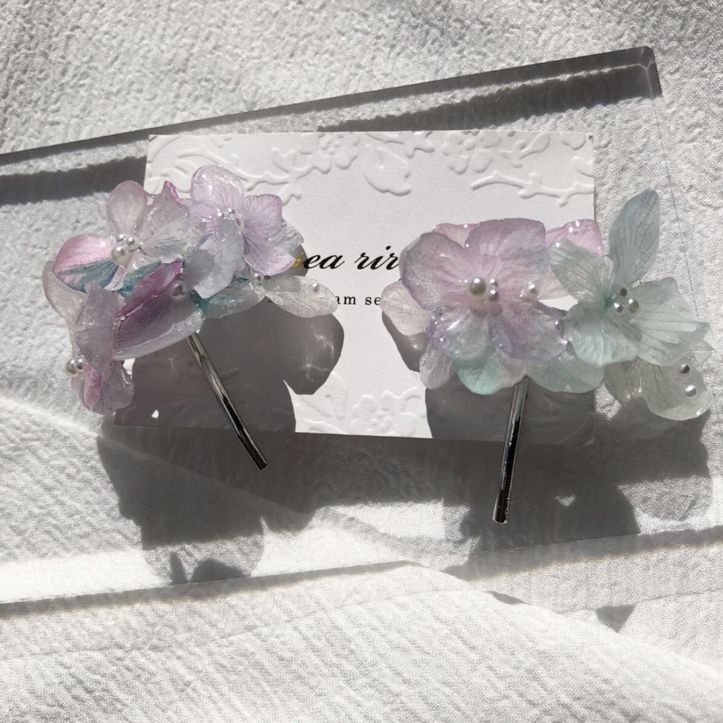 no.67 sale マーメイドカラーの紫陽花ポニーフック Mermaid あじさい パール ヘアアクセサリー ポニーフック ハンドメイド