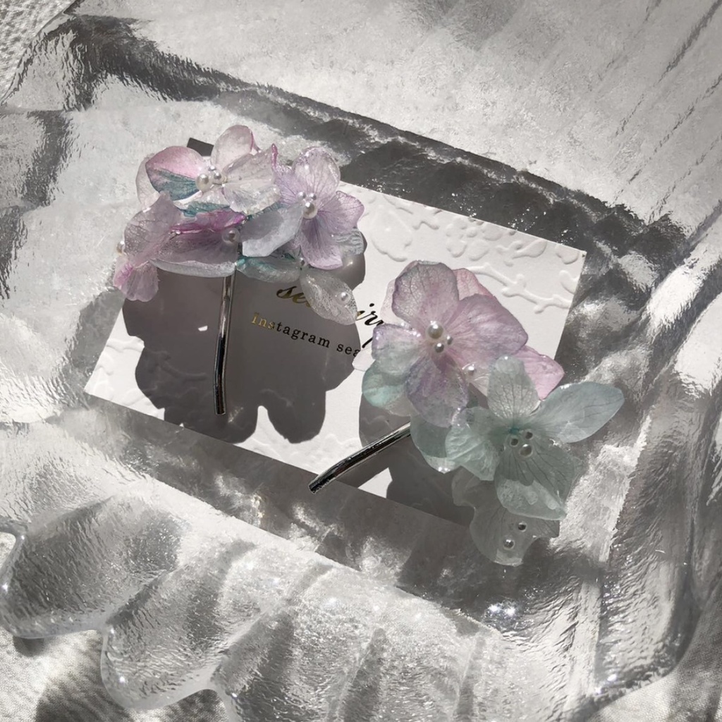 no.67 sale マーメイドカラーの紫陽花ポニーフック Mermaid あじさい パール ヘアアクセサリー ポニーフック ハンドメイド