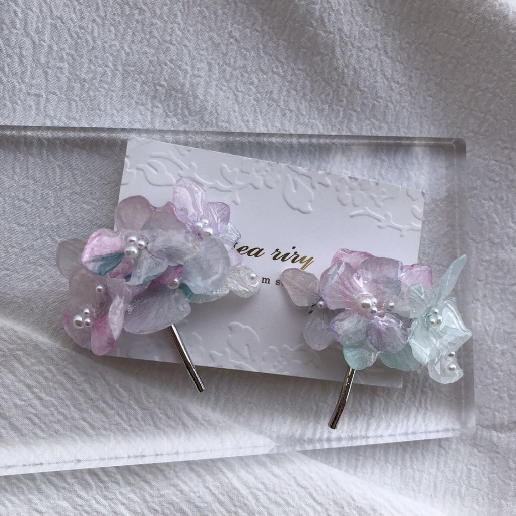 no.67 sale マーメイドカラーの紫陽花ポニーフック Mermaid あじさい パール ヘアアクセサリー ポニーフック ハンドメイド