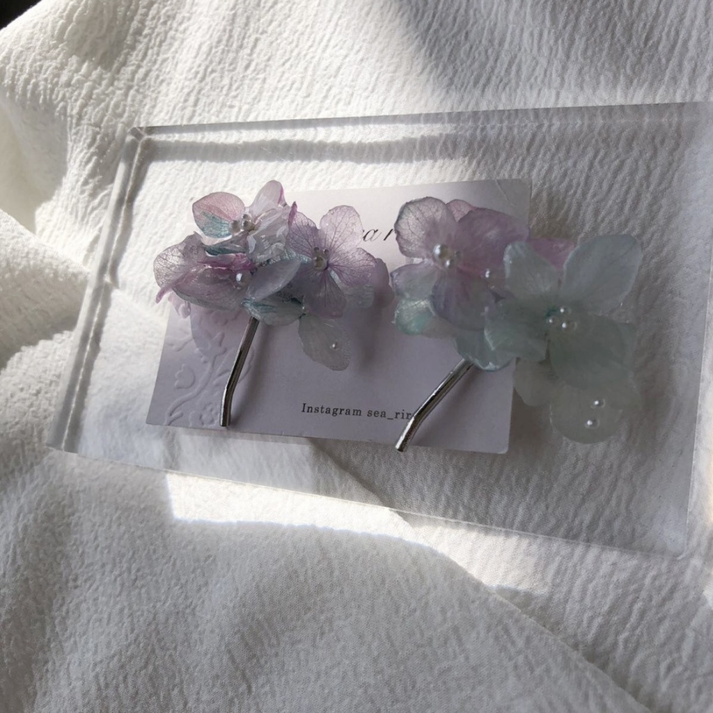 no.67 sale マーメイドカラーの紫陽花ポニーフック Mermaid あじさい パール ヘアアクセサリー ポニーフック ハンドメイド