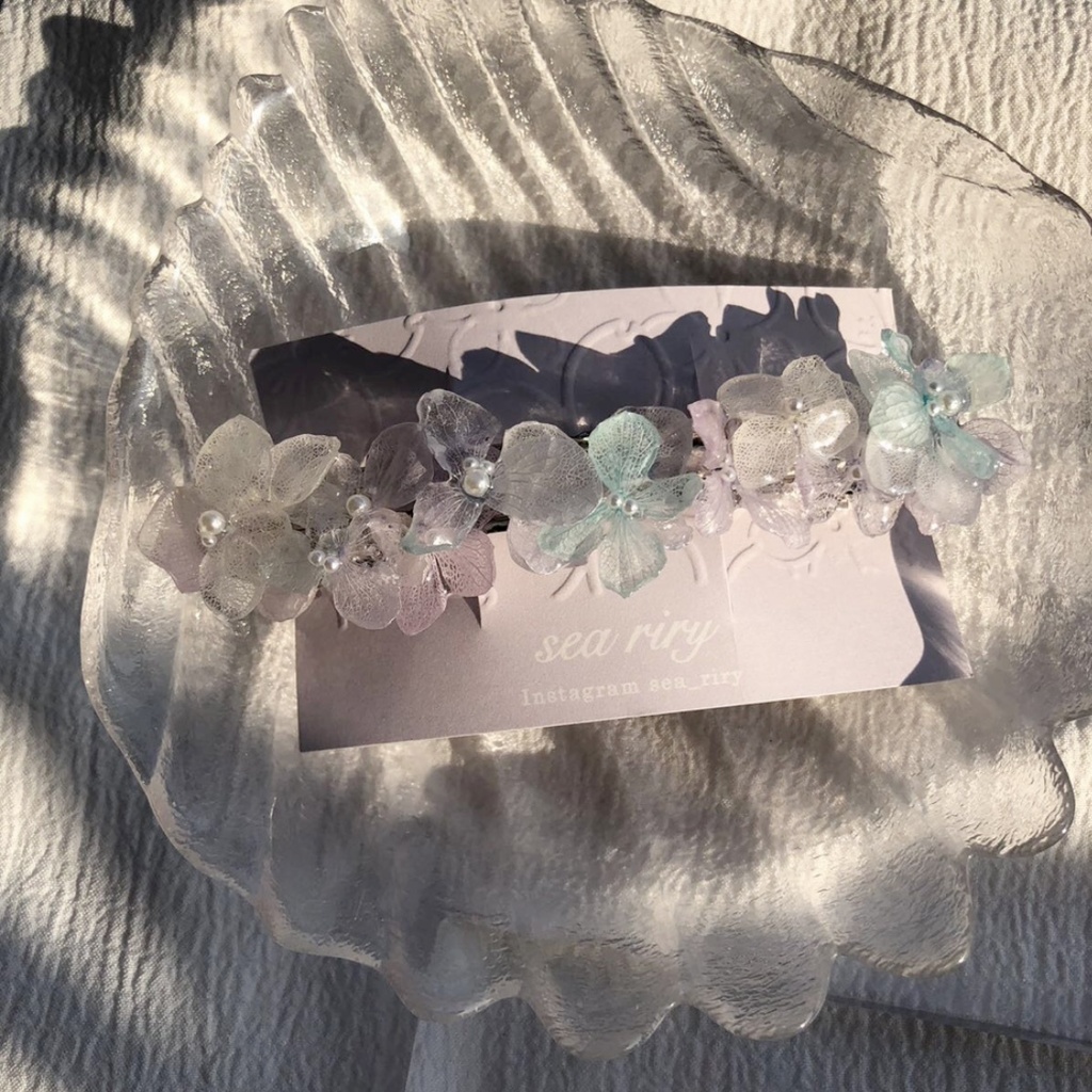 no.71 淡色紫陽花のヘアバレッタ マーメイドカラー アジサイ ヘアアクセサリー レジンバレッタ ハンドメイド