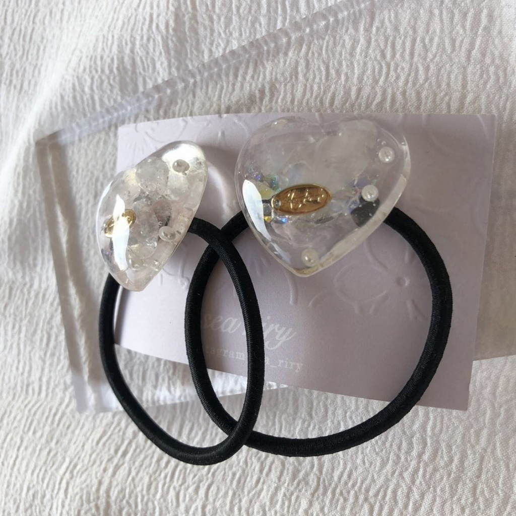 no.72 ローズクォーツのハートパールヘアゴム 限定セット 天然石 ハート パール ヘアゴム ハンドメイドヘアゴム