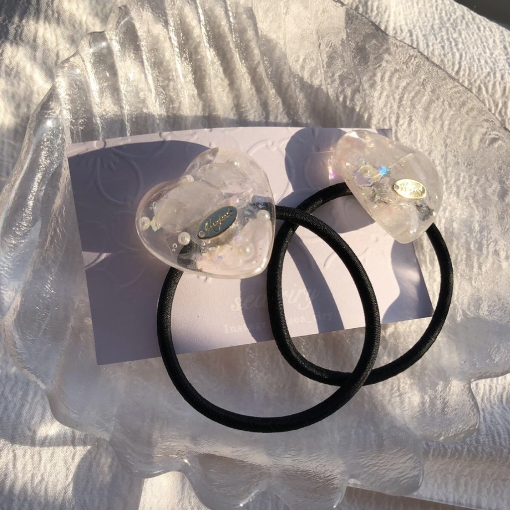 no.72 ローズクォーツのハートパールヘアゴム 限定セット 天然石 ハート パール ヘアゴム ハンドメイドヘアゴム