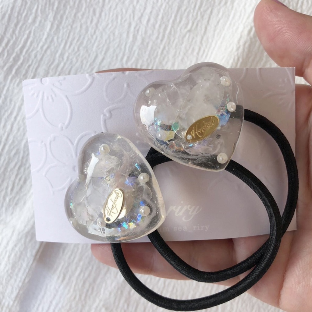 no.72 ローズクォーツのハートパールヘアゴム 限定セット 天然石 ハート パール ヘアゴム ハンドメイドヘアゴム