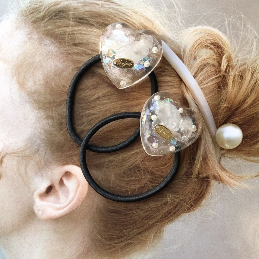 no.72 ローズクォーツのハートパールヘアゴム 限定セット 天然石 ハート パール ヘアゴム ハンドメイドヘアゴム