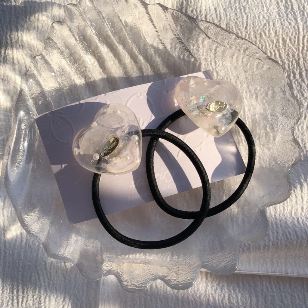 no.72 ローズクォーツのハートパールヘアゴム 限定セット 天然石 ハート パール ヘアゴム ハンドメイドヘアゴム