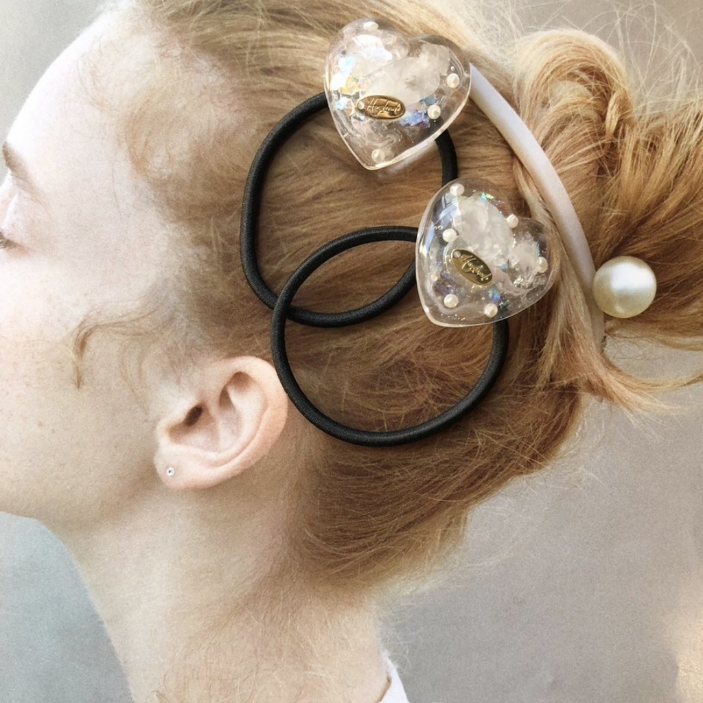 no.72 ローズクォーツのハートパールヘアゴム 限定セット 天然石 ハート パール ヘアゴム ハンドメイドヘアゴム