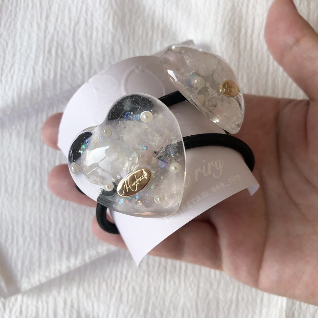 no.72 ローズクォーツのハートパールヘアゴム 限定セット 天然石 ハート パール ヘアゴム ハンドメイドヘアゴム