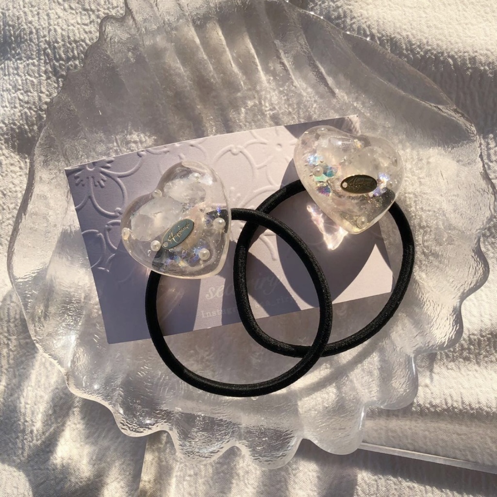 no.72 ローズクォーツのハートパールヘアゴム 限定セット 天然石 ハート パール ヘアゴム ハンドメイドヘアゴム