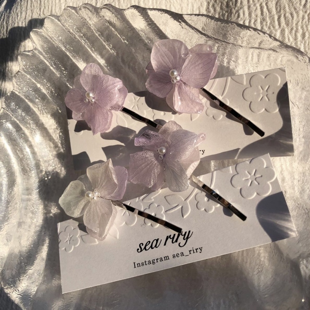 no.75 再販 淡藤色の紫陽花ヘアピン 限定セット ピン留め あじさい パール ヘアアクセサリー ハンドメイド