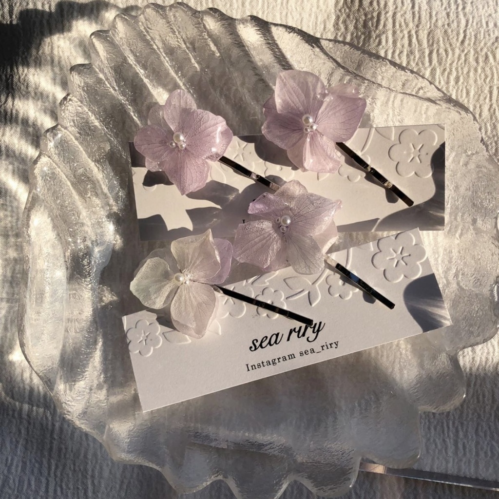 no.75 再販 淡藤色の紫陽花ヘアピン 限定セット ピン留め あじさい パール ヘアアクセサリー ハンドメイド