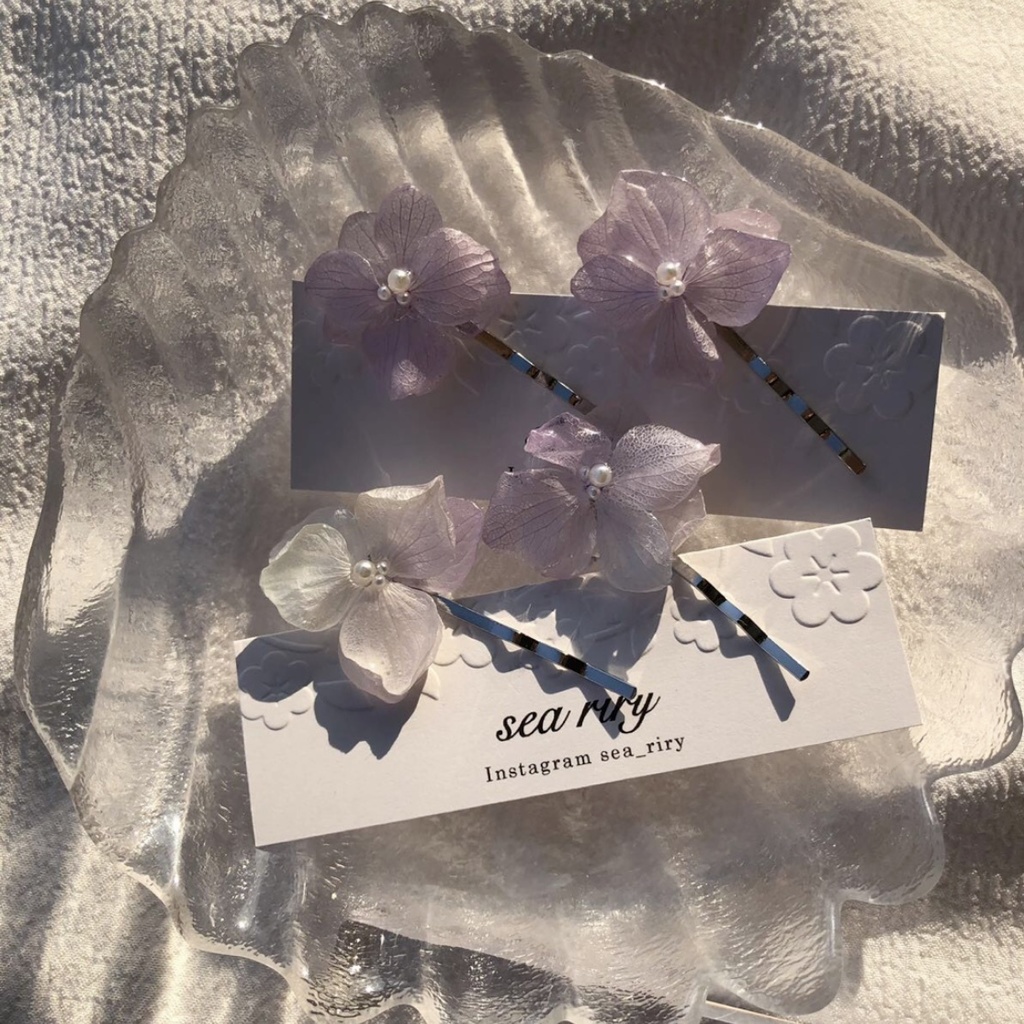 no.75 再販 淡藤色の紫陽花ヘアピン 限定セット ピン留め あじさい パール ヘアアクセサリー ハンドメイド