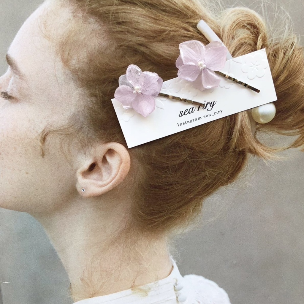 no.75 再販 淡藤色の紫陽花ヘアピン 限定セット ピン留め あじさい パール ヘアアクセサリー ハンドメイド