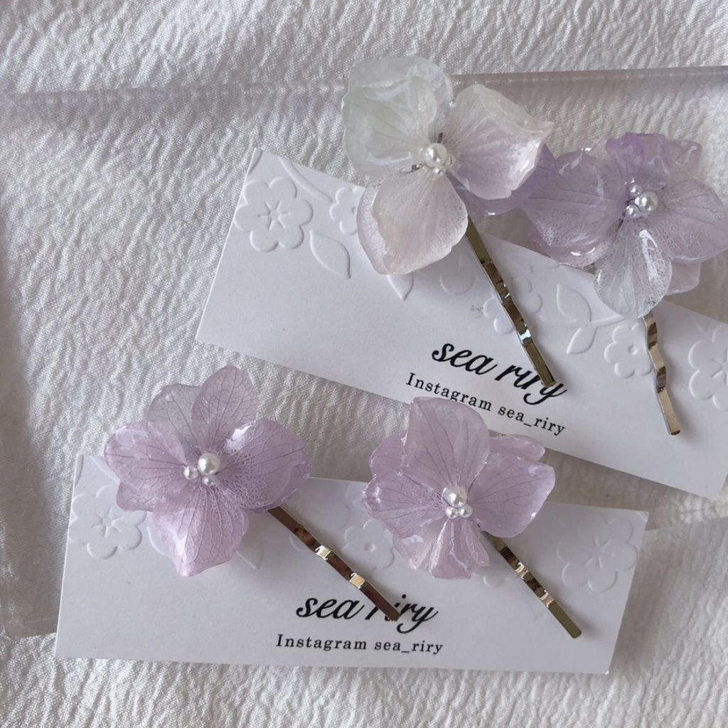 no.75 再販 淡藤色の紫陽花ヘアピン 限定セット ピン留め あじさい パール ヘアアクセサリー ハンドメイド