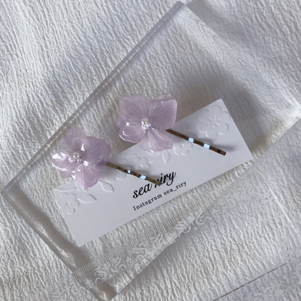 no.75 再販 淡藤色の紫陽花ヘアピン 限定セット ピン留め あじさい パール ヘアアクセサリー ハンドメイド