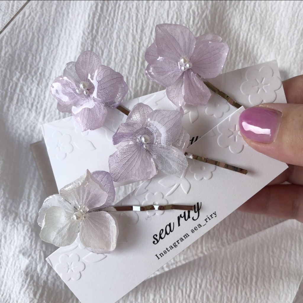 no.76 淡色グラデの紫陽花ヘアピン あじさい パール ヘアピン ピン留め ヘアアクセサリー ハンドメイド