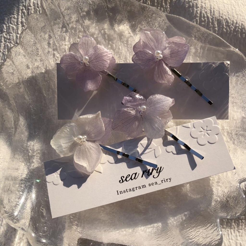 no.76 淡色グラデの紫陽花ヘアピン あじさい パール ヘアピン ピン留め ヘアアクセサリー ハンドメイド