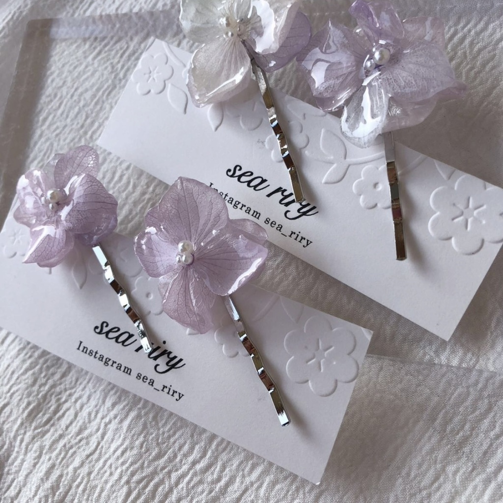 no.76 淡色グラデの紫陽花ヘアピン あじさい パール ヘアピン ピン留め ヘアアクセサリー ハンドメイド