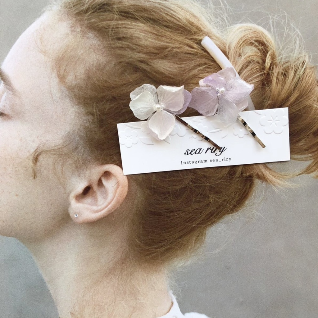 no.76 淡色グラデの紫陽花ヘアピン あじさい パール ヘアピン ピン留め ヘアアクセサリー ハンドメイド