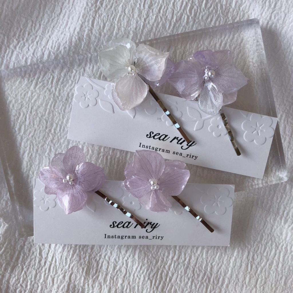 no.76 淡色グラデの紫陽花ヘアピン あじさい パール ヘアピン ピン留め ヘアアクセサリー ハンドメイド