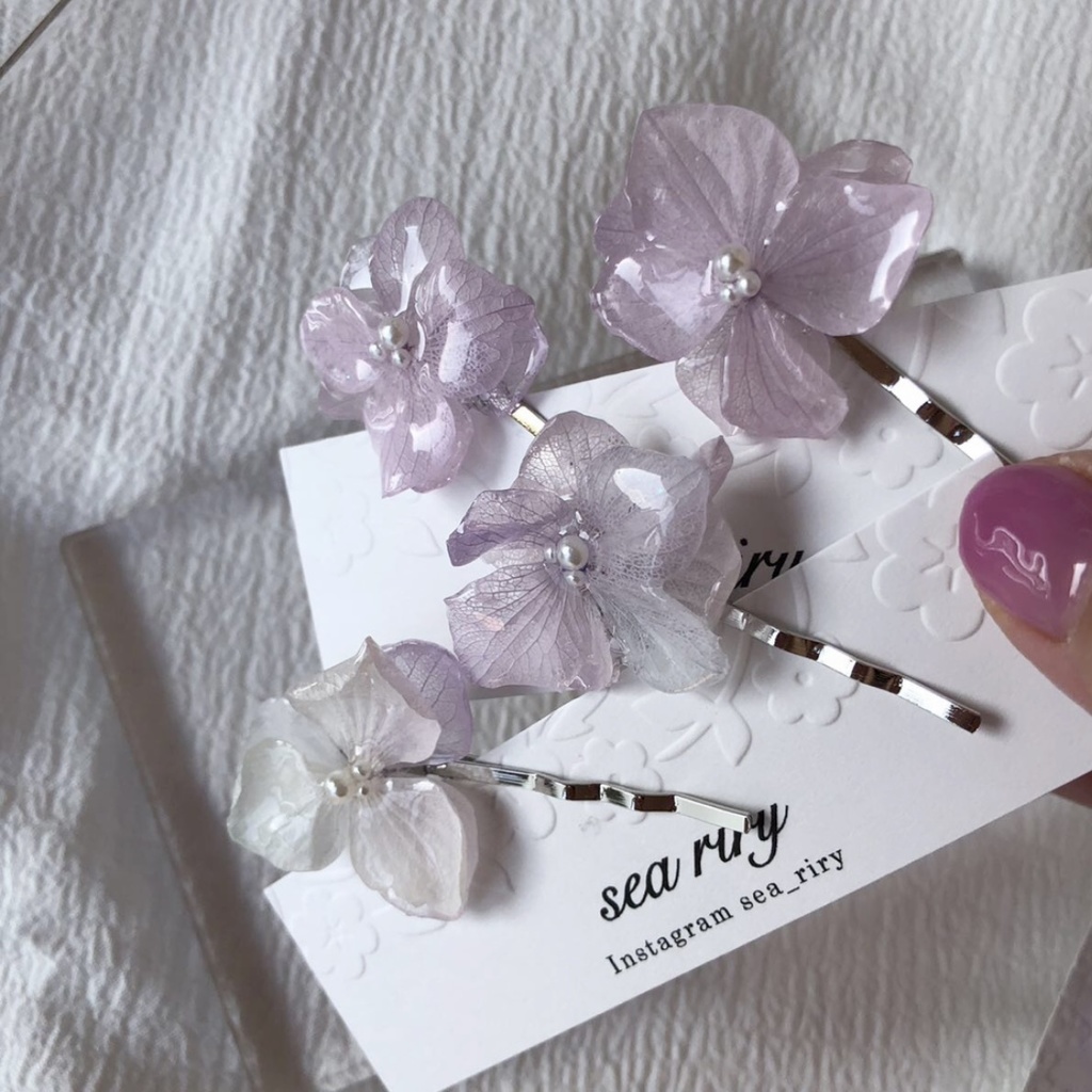 no.76 淡色グラデの紫陽花ヘアピン あじさい パール ヘアピン ピン留め ヘアアクセサリー ハンドメイド