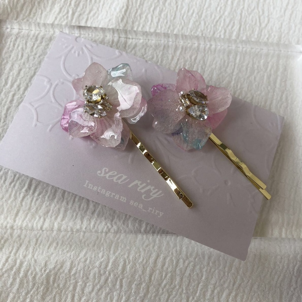 no.77 紫陽花のビジューヘアピン アジサイ Bijoux ヘアアクセサリー 髪飾り 髪留め 本物のお花 ハンドメイド