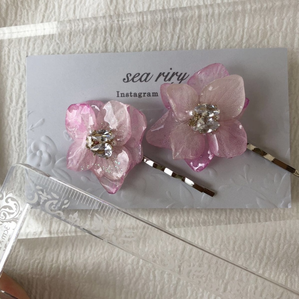 no.77 紫陽花のビジューヘアピン アジサイ Bijoux ヘアアクセサリー 髪飾り 髪留め 本物のお花 ハンドメイド