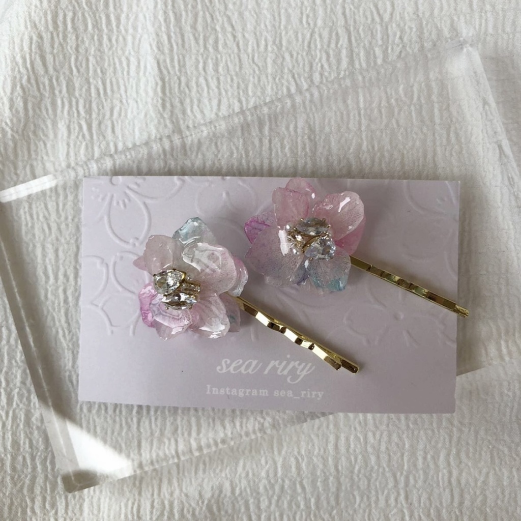 no.77 紫陽花のビジューヘアピン アジサイ Bijoux ヘアアクセサリー 髪飾り 髪留め 本物のお花 ハンドメイド