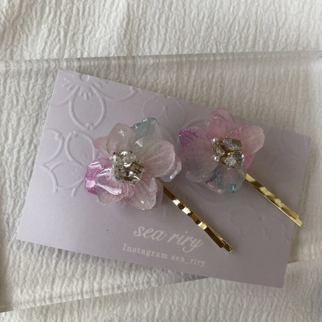 no.77 紫陽花のビジューヘアピン アジサイ Bijoux ヘアアクセサリー 髪飾り 髪留め 本物のお花 ハンドメイド