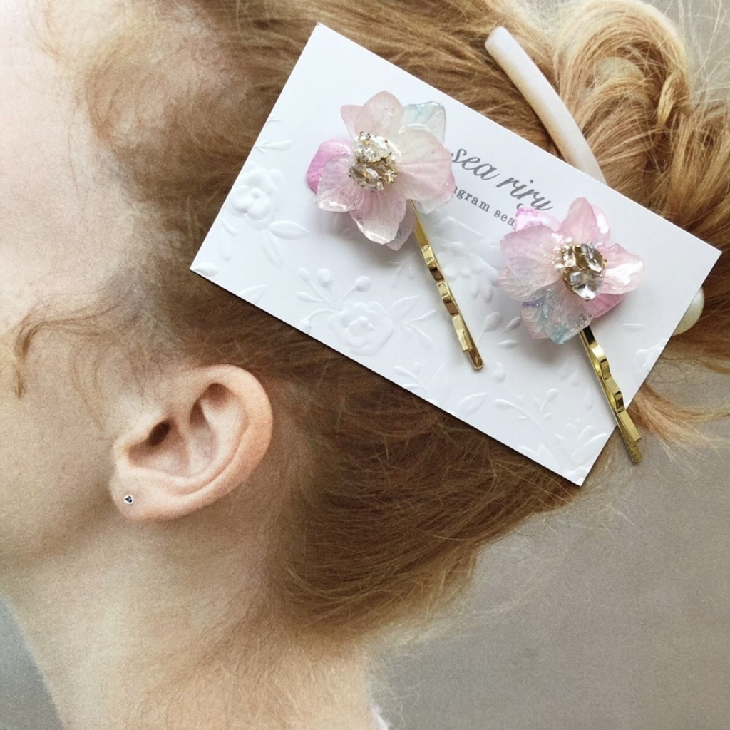 no.77 紫陽花のビジューヘアピン アジサイ Bijoux ヘアアクセサリー 髪飾り 髪留め 本物のお花 ハンドメイド