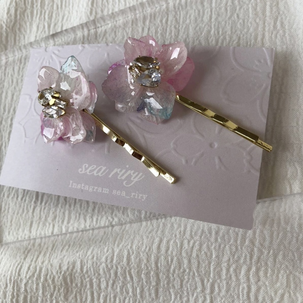 no.77 紫陽花のビジューヘアピン アジサイ Bijoux ヘアアクセサリー 髪飾り 髪留め 本物のお花 ハンドメイド